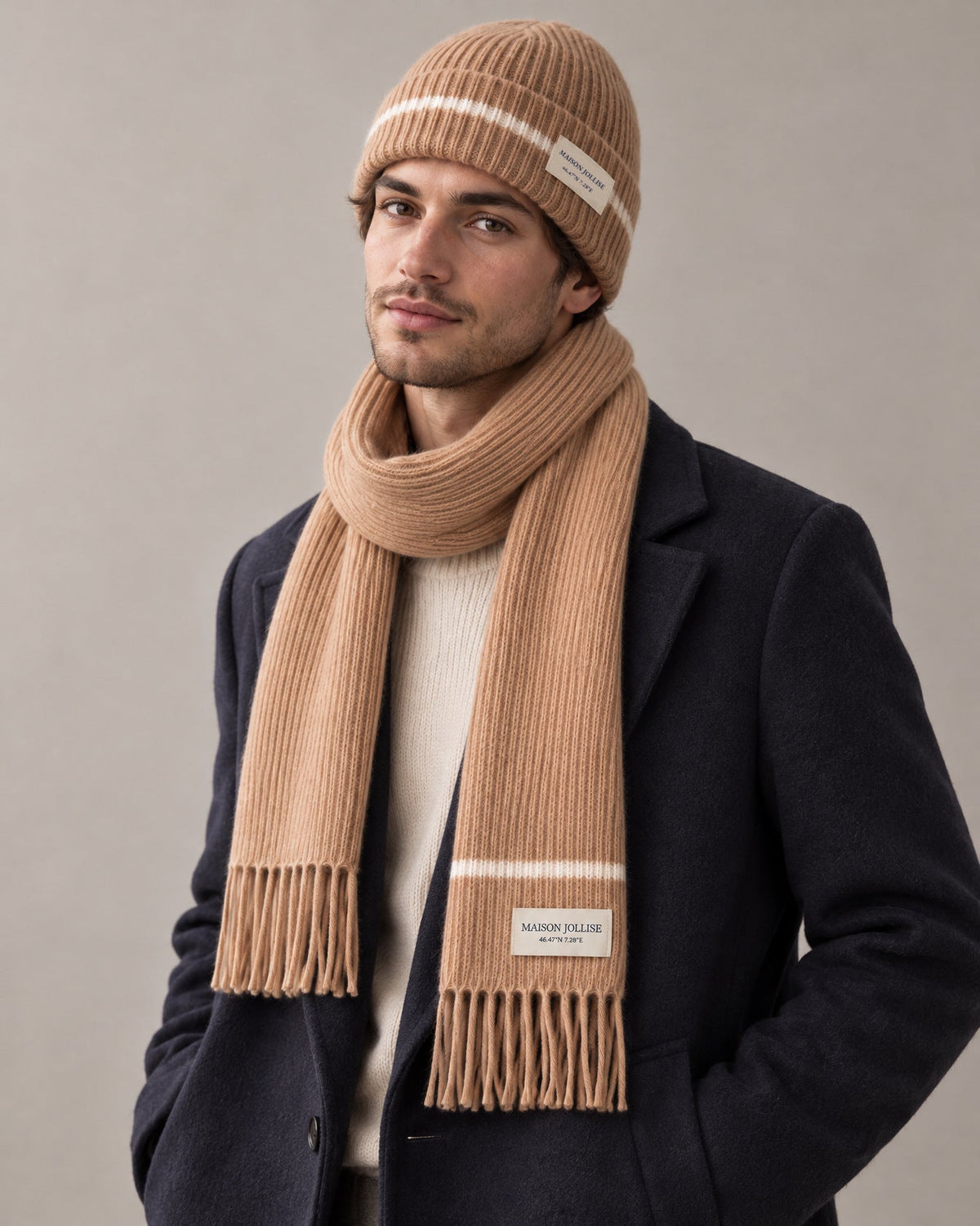 the snow line set in camel · gstaad, worn by him