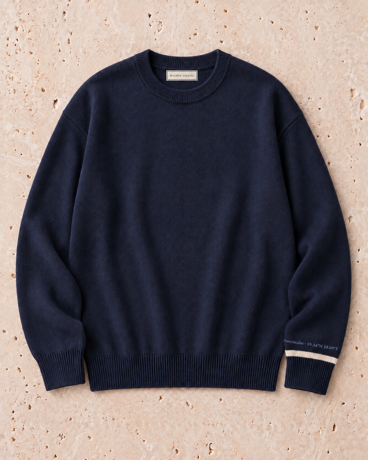 the merino crewneck in navy · östermalm — flat lay