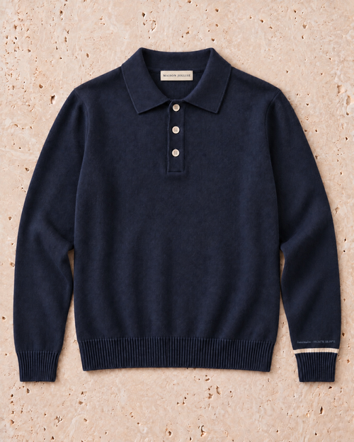 the knitted polo in navy · östermalm — flat lay