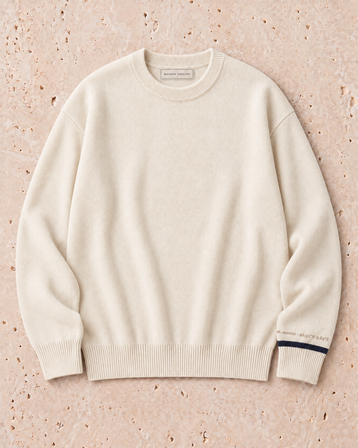 the merino crewneck in ivory · st. moritz — flat lay