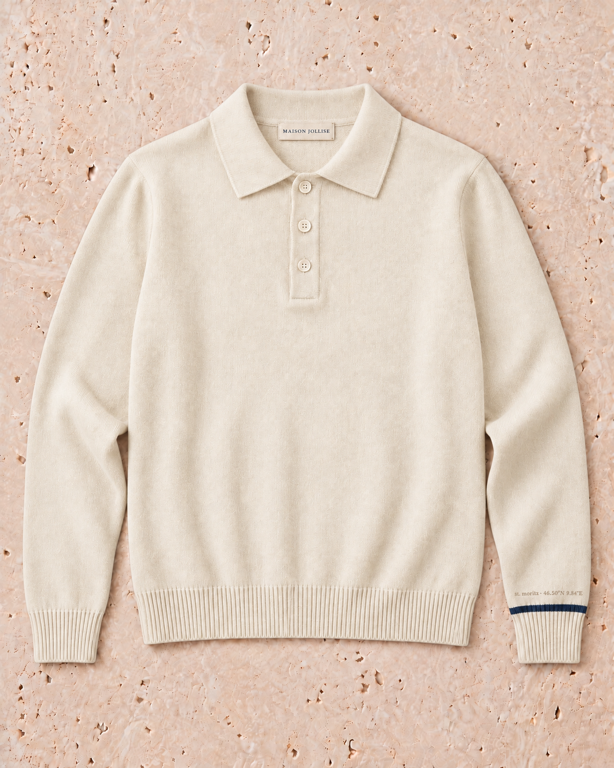 the knitted polo in ivory · st. moritz — flat lay