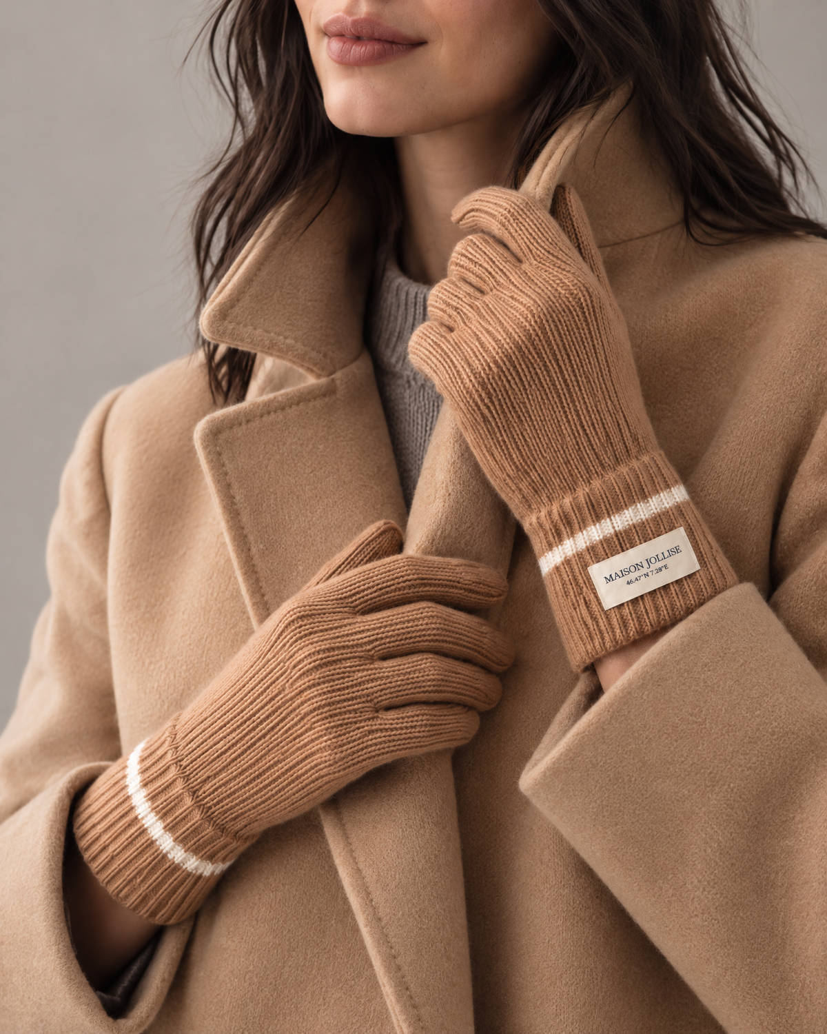 the snow line cashmere gloves in camel · gstaad — on her