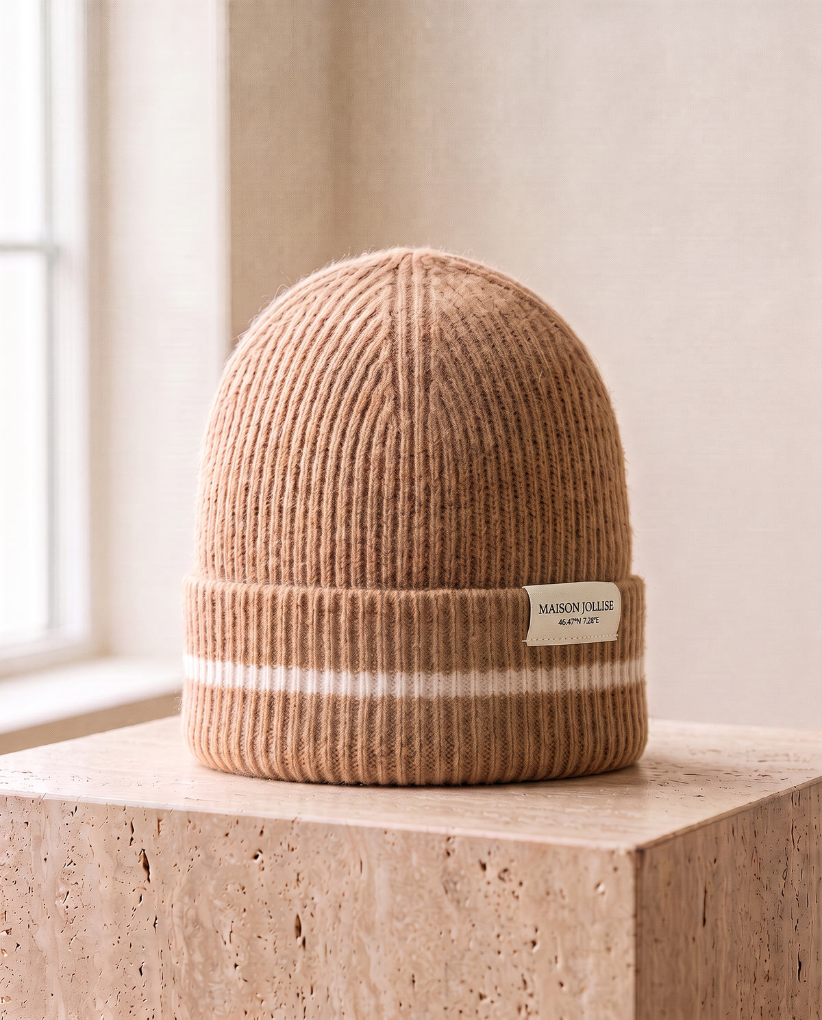 the snow line cashmere beanie in camel · gstaad