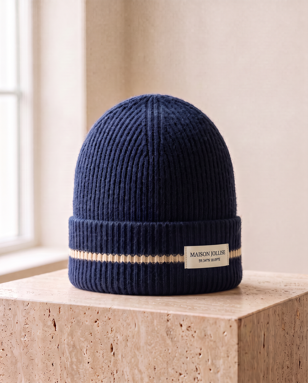 the snow line cashmere beanie in navy · östermalm