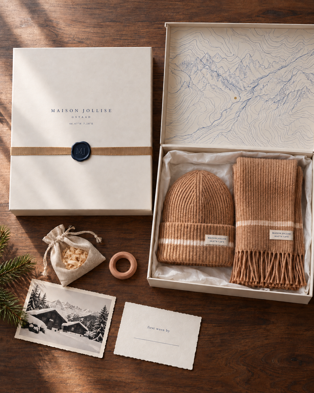 the snow line trio in camel · gstaad — the gift box