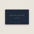 Maison Jollise gift card in navy with the cream wordmark