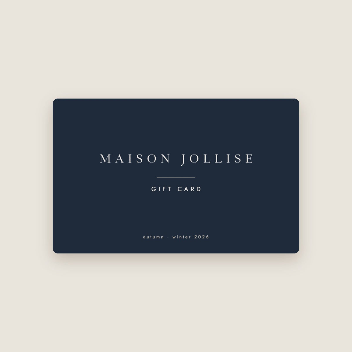 Maison Jollise gift card in navy with the cream wordmark