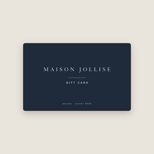 Maison Jollise gift card in navy with the cream wordmark