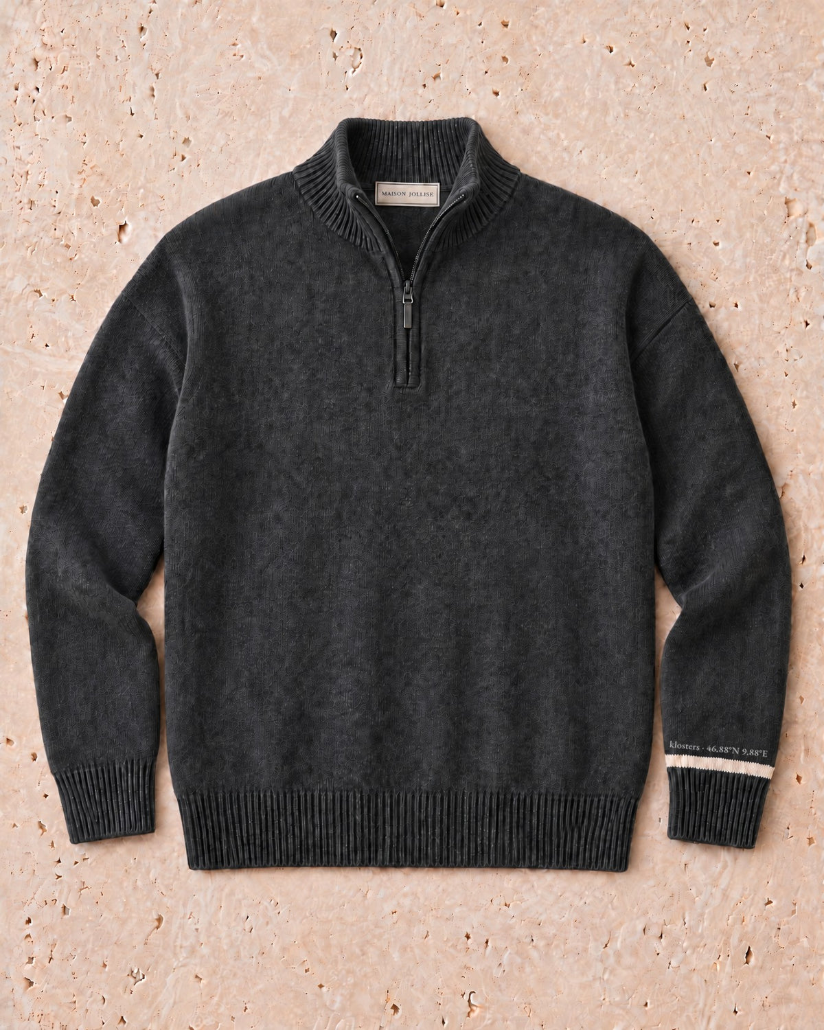 the merino quarter-zip in charcoal · klosters — flat lay