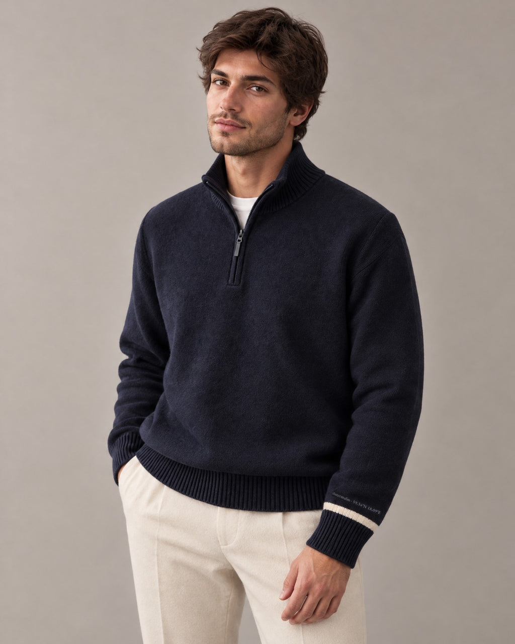 the merino quarter-zip in navy · östermalm — on him