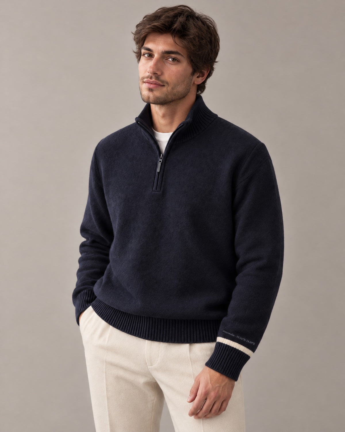 the merino quarter-zip in navy · östermalm — on him