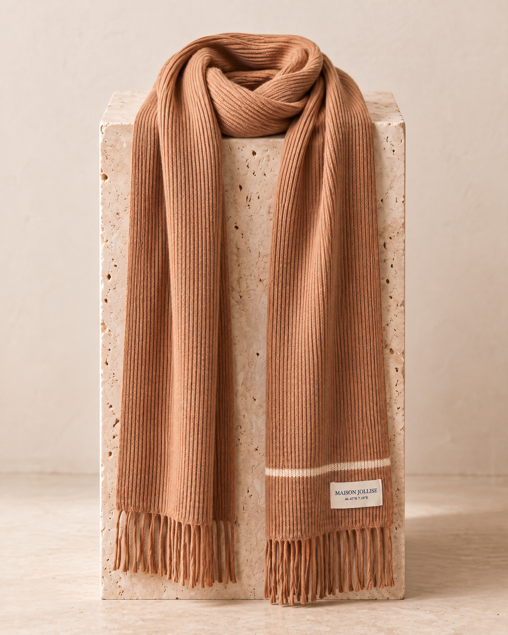 the snow line scarf in camel · gstaad, full length
