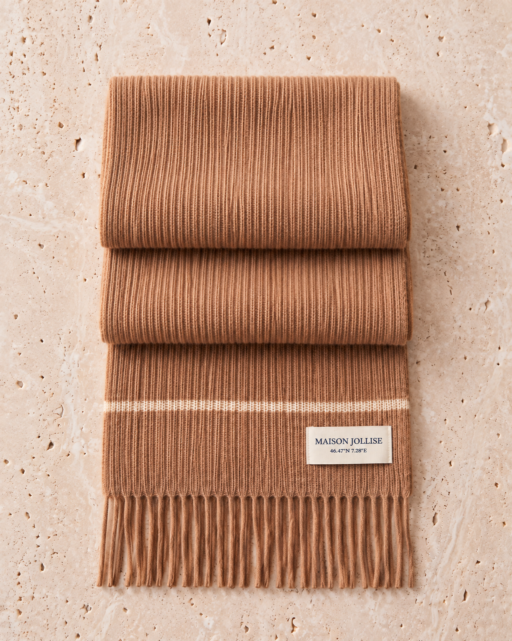 the snow line scarf in camel · gstaad, folded