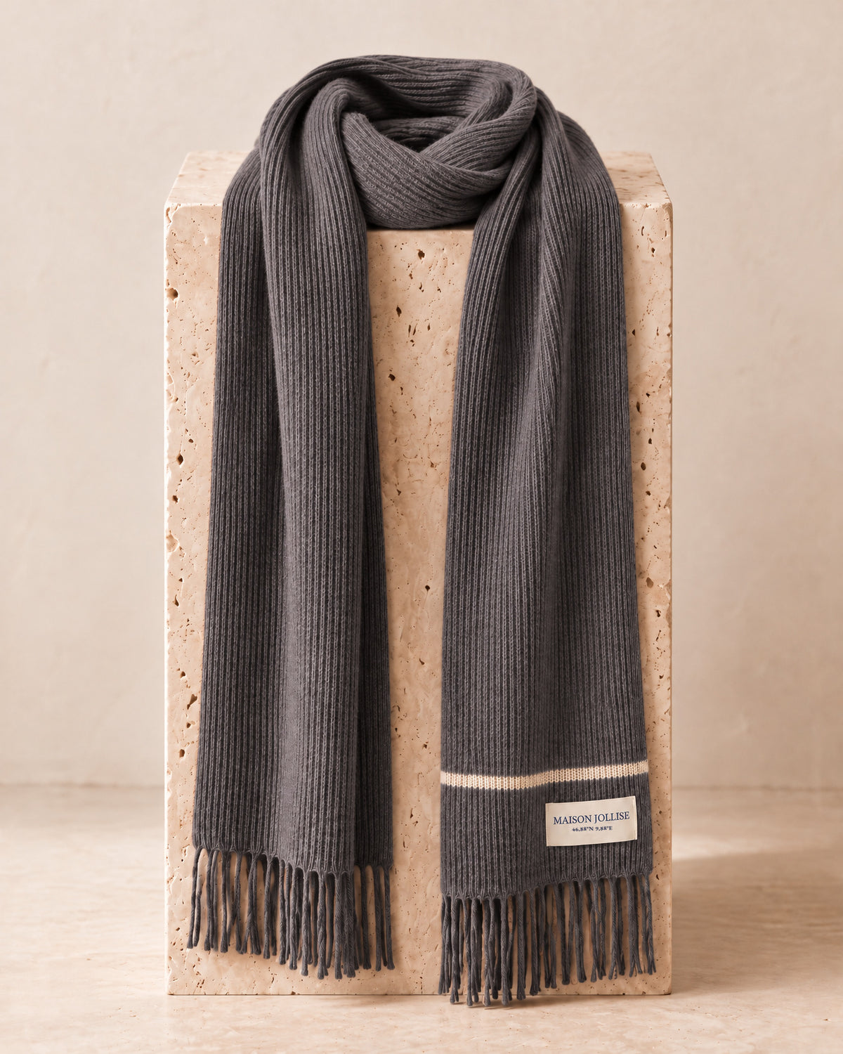 the snow line scarf in charcoal · klosters, full length