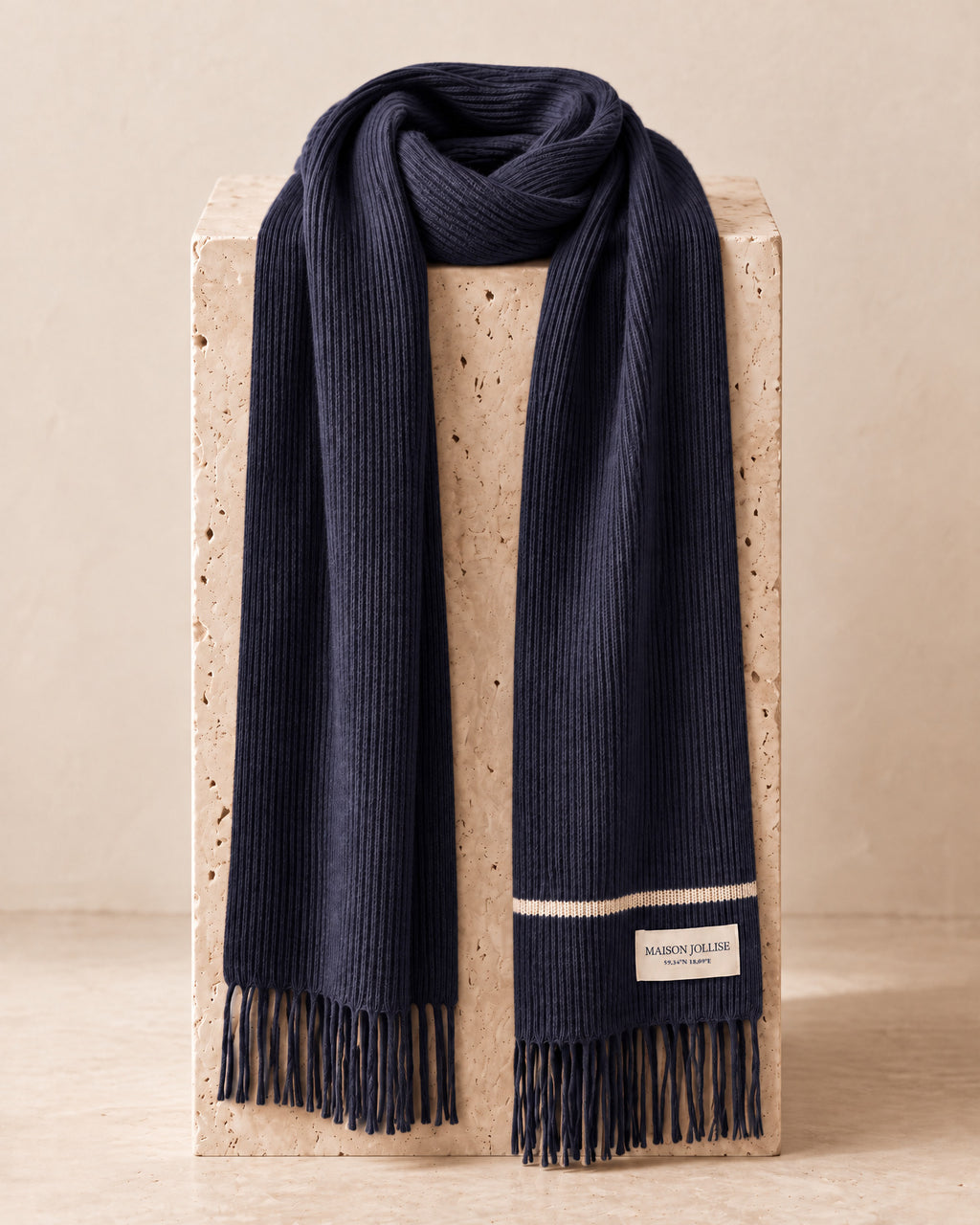 the snow line scarf in navy · östermalm, full length