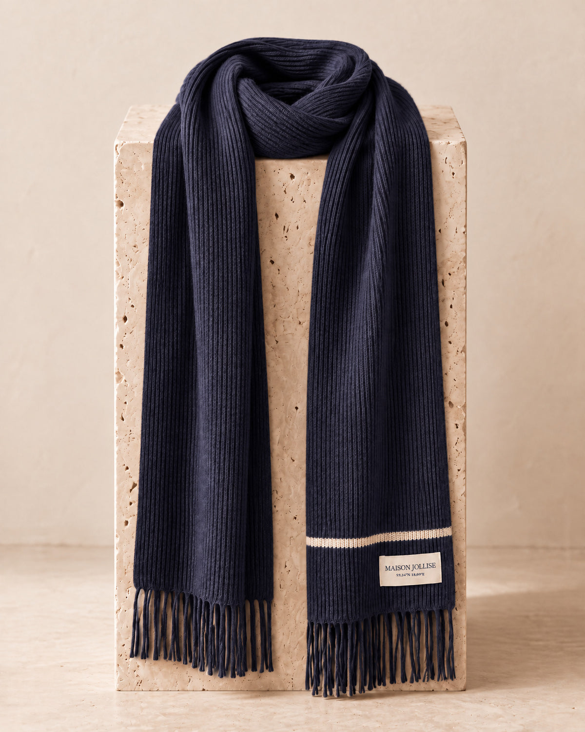 the snow line scarf in navy · östermalm, full length