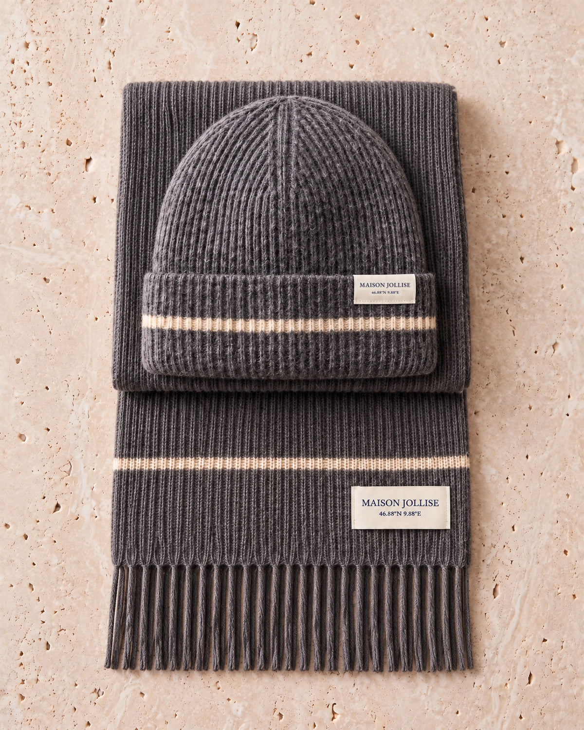 the snow line set in charcoal · klosters, beanie and scarf together