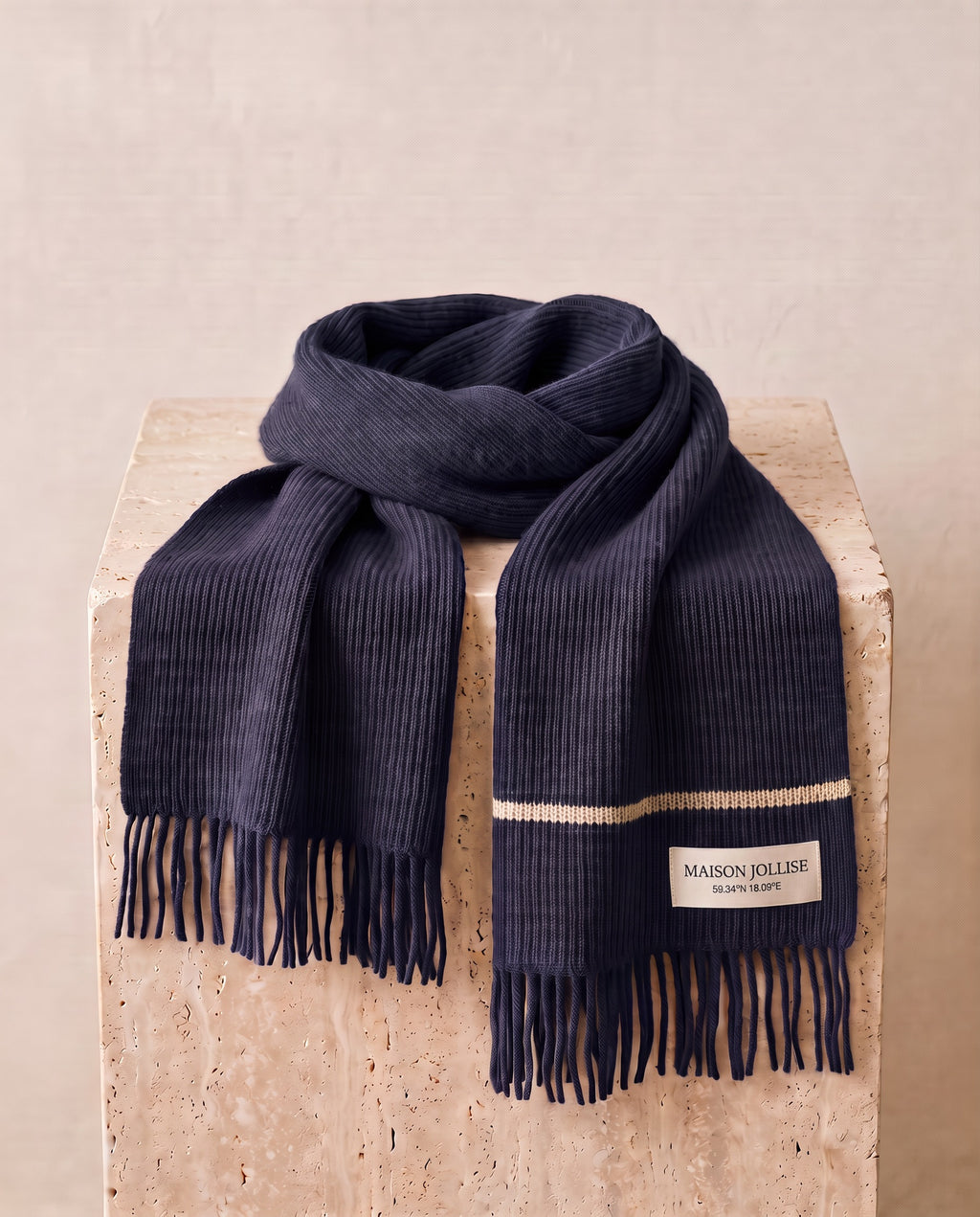 the snow line cashmere scarf in navy · östermalm