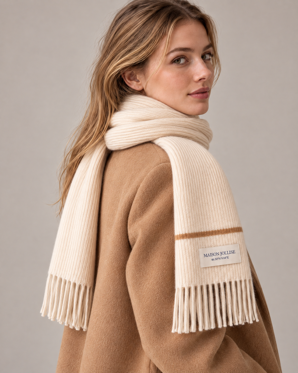 the snow line scarf in ivory · st. moritz, over the shoulder