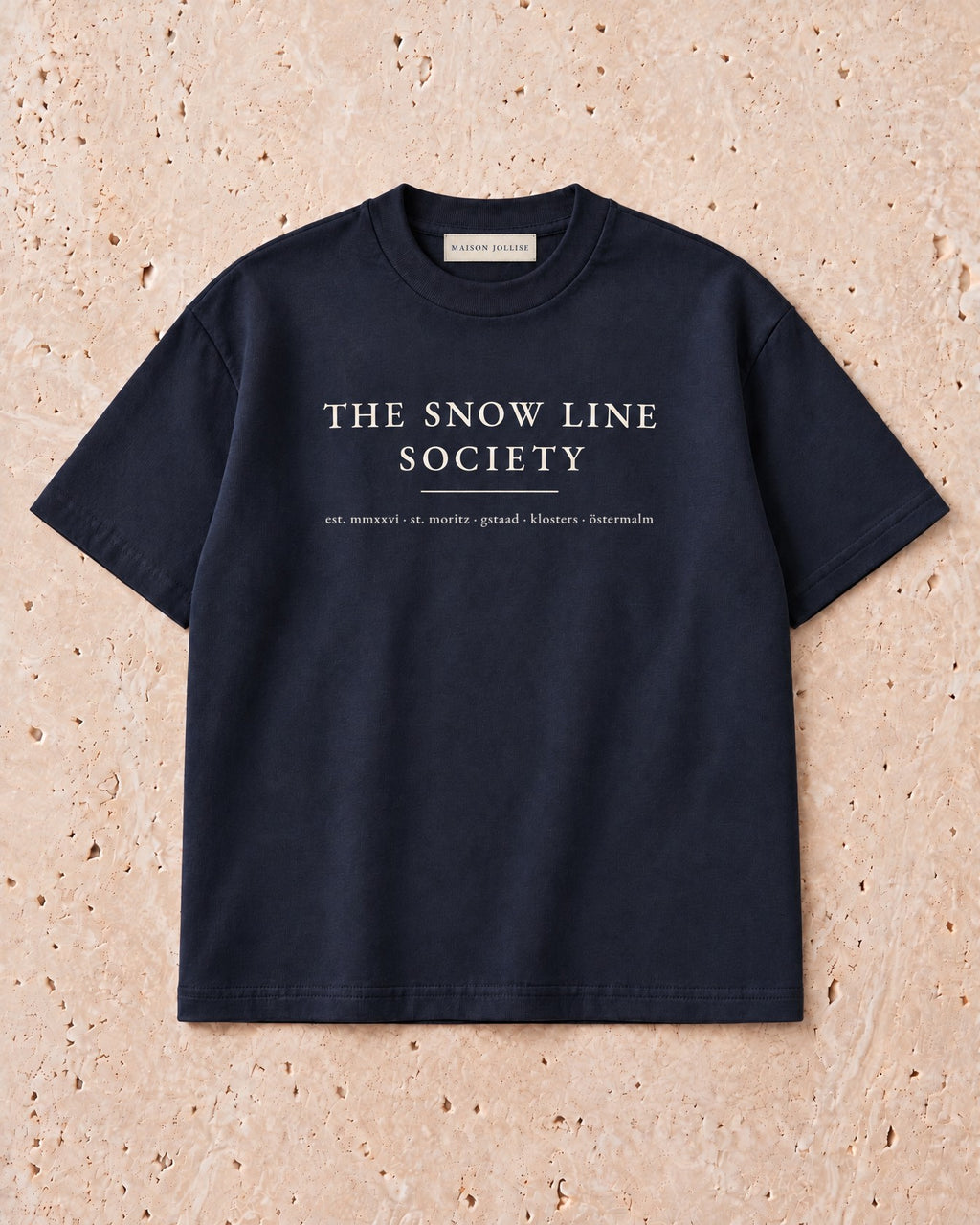 the snow line society tee in navy — front