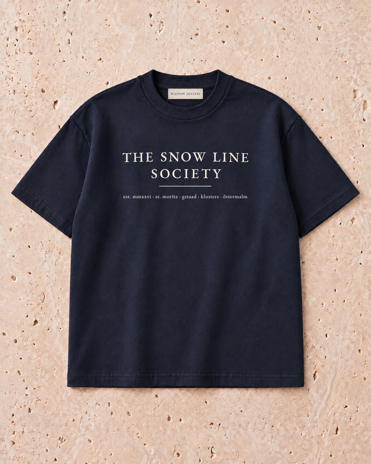 the snow line society tee in navy — front
